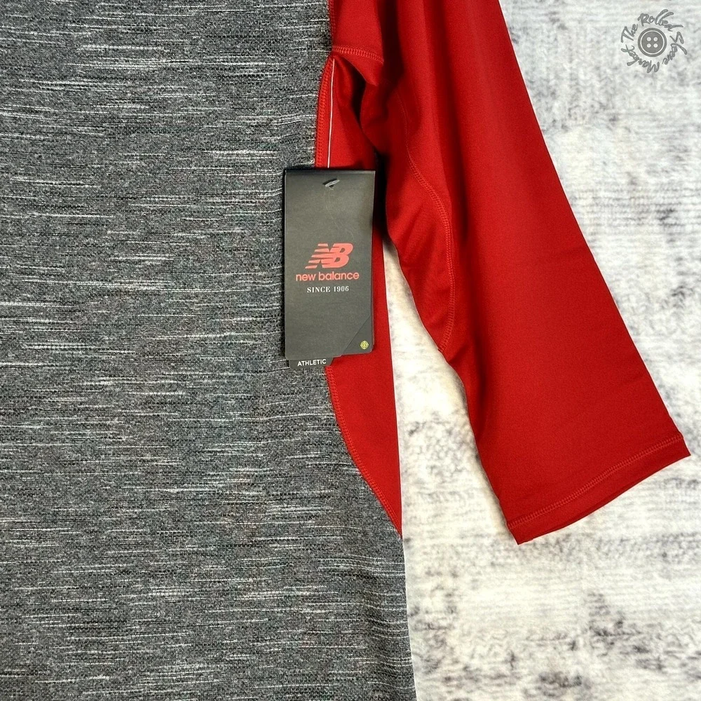 NWT New Balance Asymmetric 2.0 Right Baseball Tee 3/4 Sleeve Red & Grey‎ Men's S